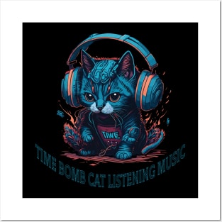 time bomb cat listening music Posters and Art